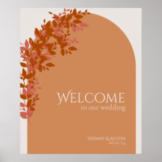 Terracotta Leaves Modern Wedding Welcome Sign