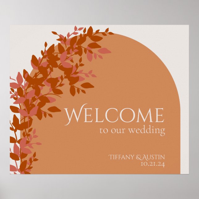 Terracotta Leaves Modern Wedding Welcome Sign (Front)