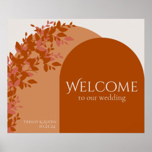 Terracotta Leaves Modern Wedding Welcome Sign