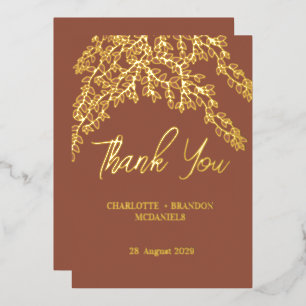 Terracotta Leaves Wedding Thank You  Gold 