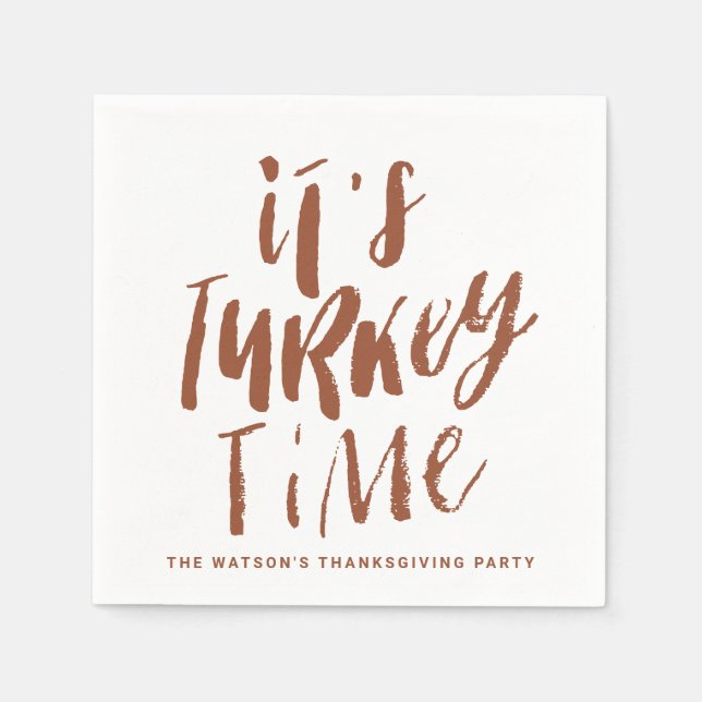 Terracotta Lettering It's Turkey Time Thanksgiving Napkin (Front)