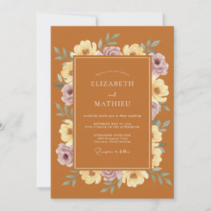 Terracotta Lilac Wreath Wedding Invitation