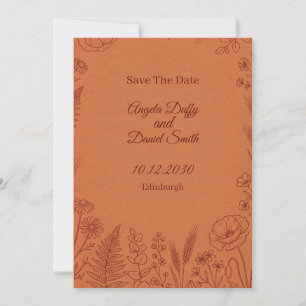 Terracotta Line Art Floral Save the Date Card