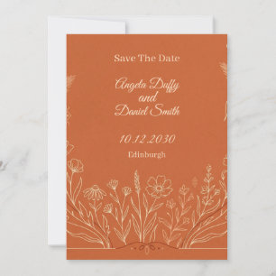 Terracotta Line Art Floral Save the Date Card