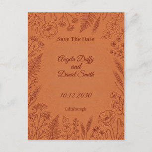 Terracotta Line Art Floral Save the Date Postcard