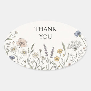 Terracotta Line Art Floral Thank You Oval Sticker