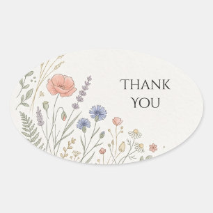Terracotta Line Art Floral Thank You Oval Sticker