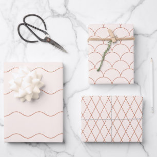 Terracotta Line Art Mermaid Scallop 3 Set Wrapping Paper Sheet