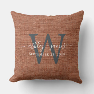 TerraCotta Linen Monogram Wedding Keepsake Cushion