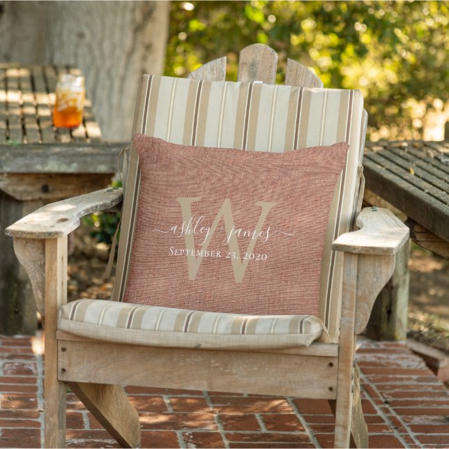 TerraCotta Linen Monogram Wedding Keepsake Cushion (Chair)