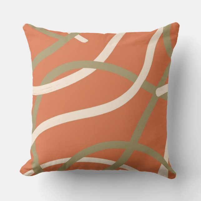 Terracotta Linework Pattern | Cream & Olive  Cushion (Front)