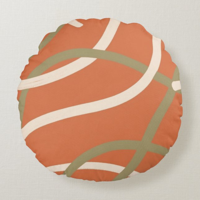 Terracotta Linework Pattern | Cream & Olive  Round Cushion (Front)