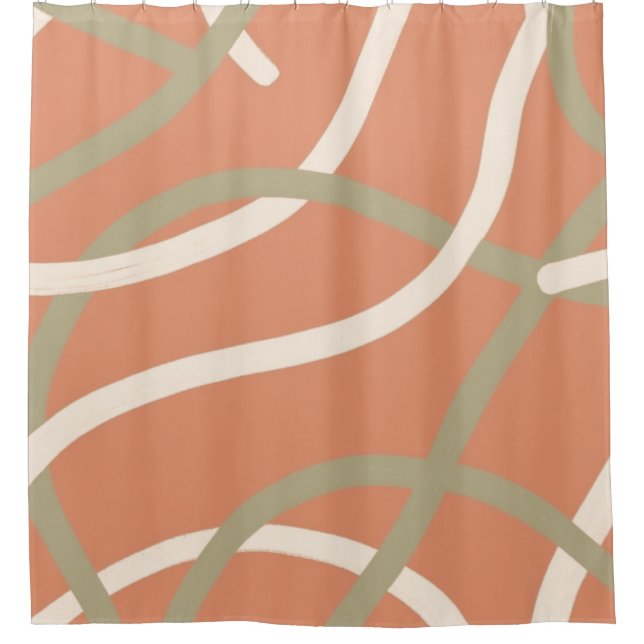 Terracotta Linework Pattern | Cream & Olive  Shower Curtain (Front)