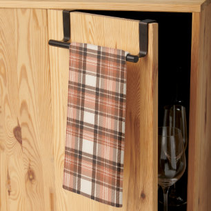 Terracotta Lodge Terracotta & Cream Tartan Plaid Tea Towel