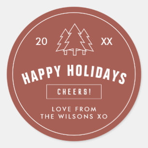 Terracotta Logo Style Modern Christmas Classic Round Sticker