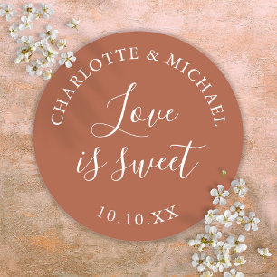 Terracotta Love Is Sweet Wedding Favor Classic Round Sticker