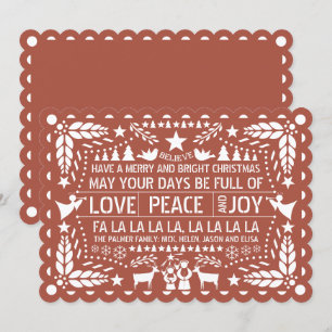 Terracotta Love Peace Joy papel picado Christmas Holiday Card