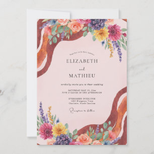 Terracotta Magenta Wildflower Wedding Invitation