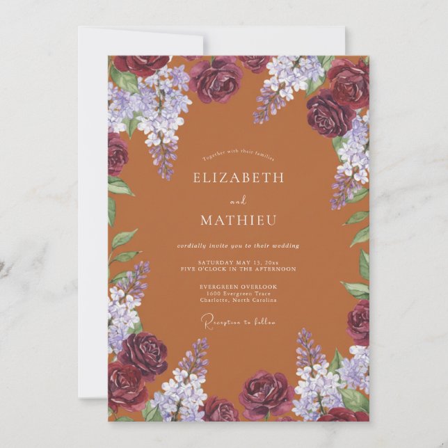 Terracotta Majestic Botanical Wedding Invitation (Front)
