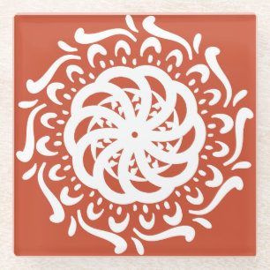 Terracotta Mandala Glass Coaster