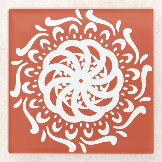 Terracotta Mandala Glass Coaster (Front)