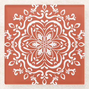 Terracotta Mandala Glass Coaster