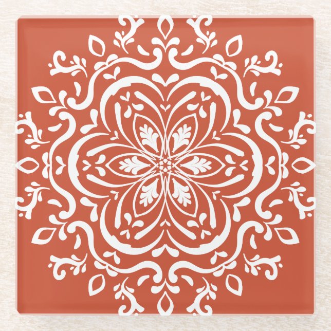 Terracotta Mandala Glass Coaster (Front)