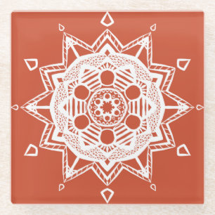 Terracotta Mandala Glass Coaster