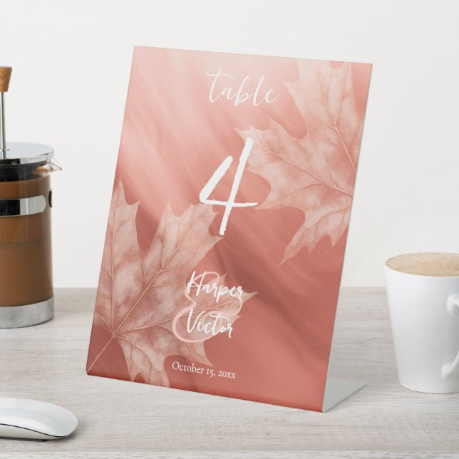 terracotta maple leaves fall wedding pedestal sign (In SItu)