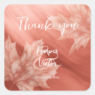 terracotta maple leaves fall wedding square sticker