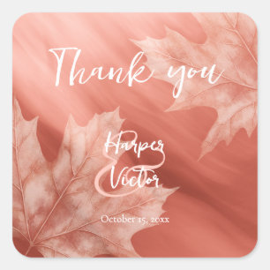 terracotta maple leaves fall wedding square sticker