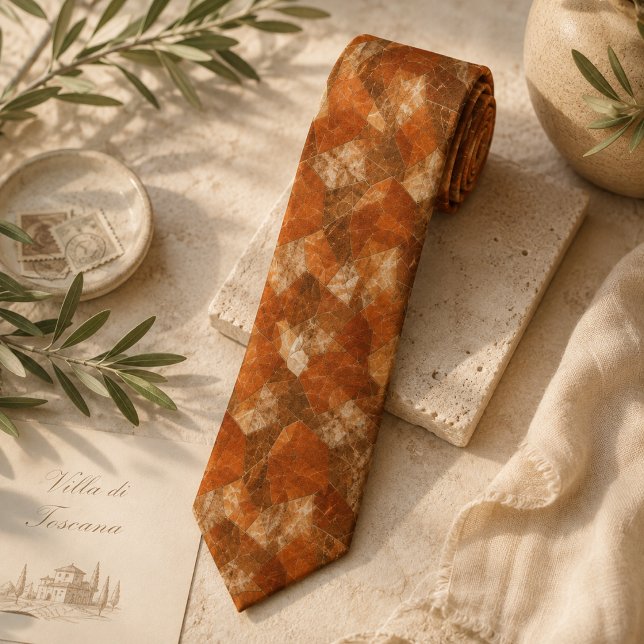 Terracotta Marble Mosaic Abstract Geometric Stone Tie (Creator Uploaded)