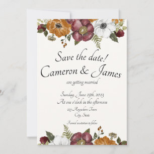 Terracotta & Maroon Boho Wildflower Garden Wedding Save The Date