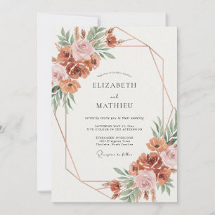 Terracotta Mauve Peony Wedding Invitation