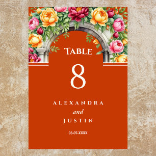 Terracotta Mediterranean Floral Arch Wedding Table Number