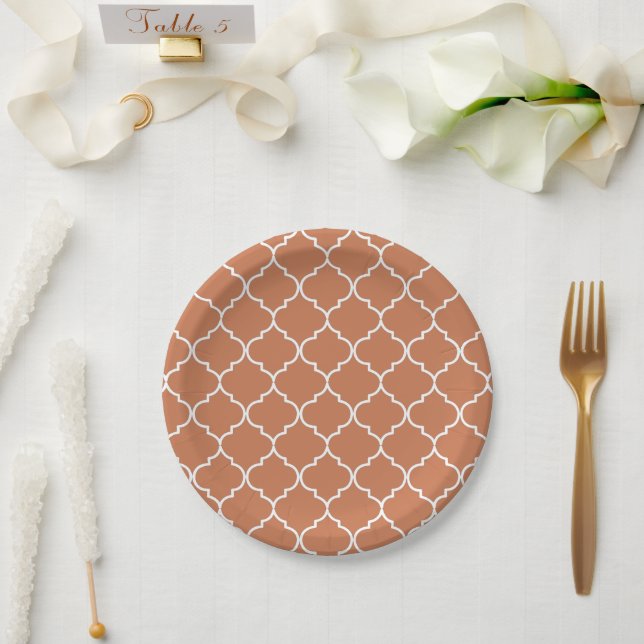 Terracotta Mediterranean Moroccan Pattern  Paper Plate (Wedding)