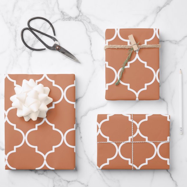 Terracotta Mediterranean Moroccan Pattern  Wrapping Paper Sheet (Front)
