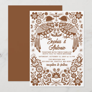 Terracotta Mexican Birds Otomi Floral Wedding Invitation