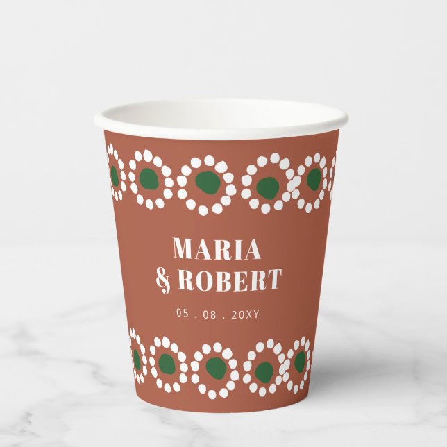 Terracotta Mexican Boho Barro Wedding Paper Cups (Front)