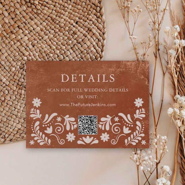 Terracotta Mexican Wedding Details Card Insert (Terracotta Hacienda Wedding Details Enclosure Card with QR Code)