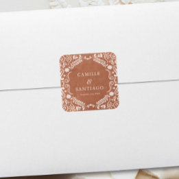 Terracotta Mexican Wedding Papel Picado Square Sticker