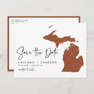 Terracotta Michigan Map QR Code Save the Date Announcement Postcard
