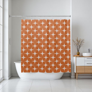 Terracotta Mid Century Modern Boho Geometric  Shower Curtain