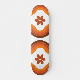 Terracotta Mid Century Modern Floral Rainbow Retro Skateboard