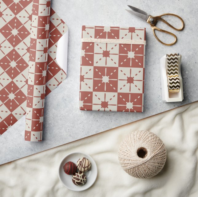 Terracotta Mid-Century Modern  Starburst Pattern   Wrapping Paper (Crafts)