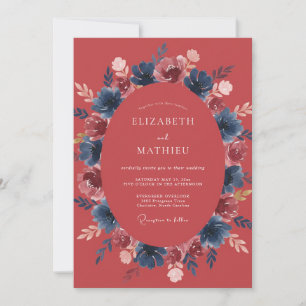 Terracotta Midnight Bloom Wedding Invitation