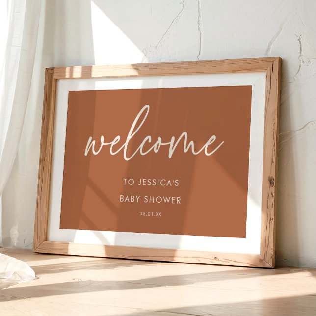 Terracotta Minimal Boho Chic Baby Shower Welcome Poster (Creator Uploaded)
