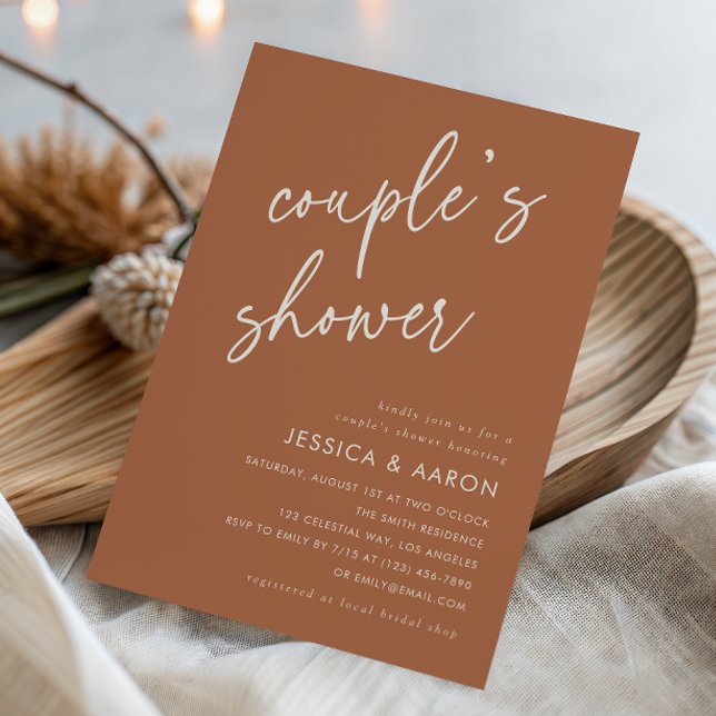 Terracotta Minimal Boho Couple's Shower Invitation (Creator Uploaded)