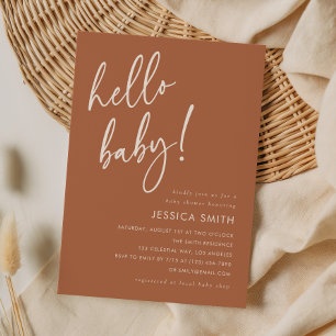 Terracotta Minimal Boho Hello Baby Shower Invitation
