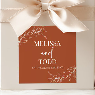 Terracotta Minimal Minimalist Branch Leaf Wedding Square Sticker